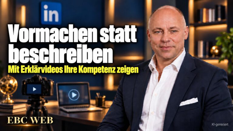 Vormachen statt beschreiben: Mit Erklärvideos Ihre Kompetenz zeigen. EBC Eller Business Consulting zeigt, wie Erklärvideo und LinkedIn Video das Videomarketing tragen.