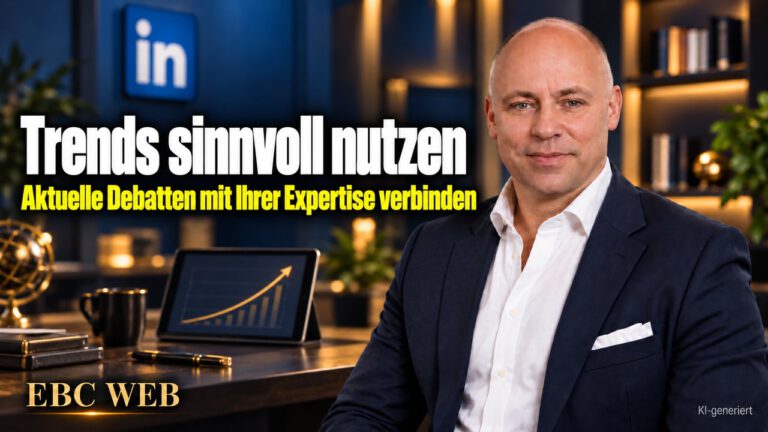Trends sinnvoll nutzen: Aktuelle Debatten mit Ihrer Expertise verbinden. EBC Eller Business Consulting zeigt, wie Sie Trends wie Künstliche Intelligenz auf LinkedIn einordnen.