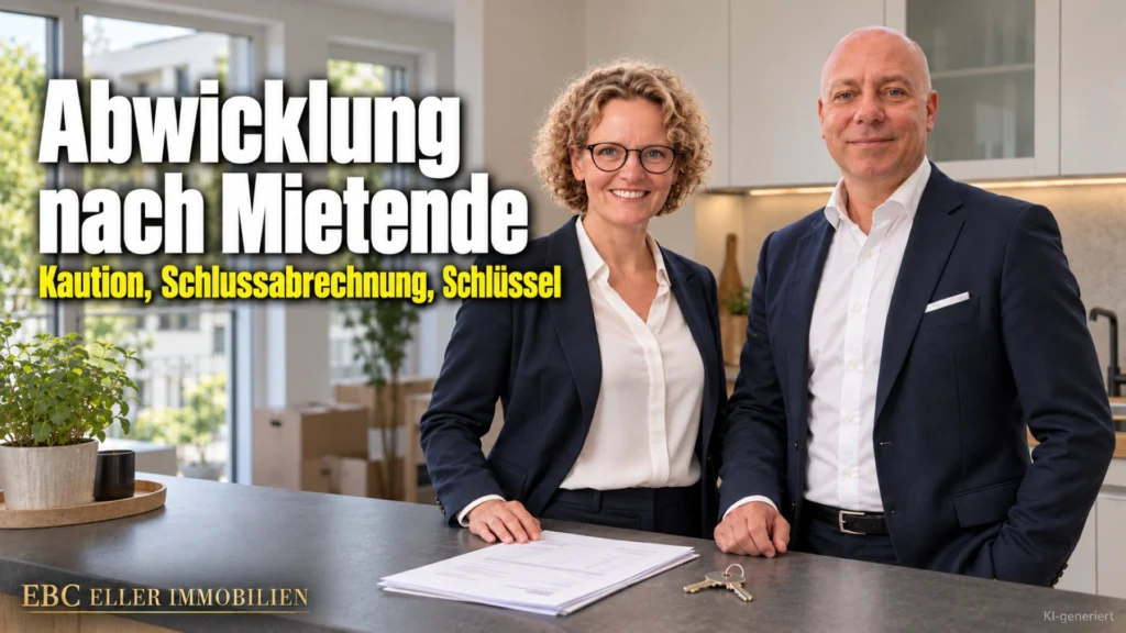 Abwicklung nach Mietende: Kaution, Schlussabrechnung, Schlüssel. EBC Eller Immobilien erklärt Hausverwaltungen Übergabeprotokoll, Zwischenablesung und Verjährung.