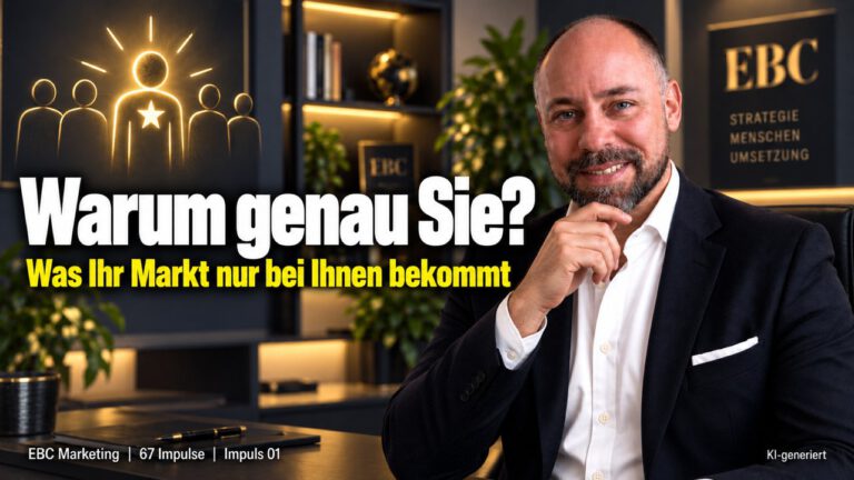 Alleinstellungsmerkmal: Warum genau Sie? Die Frage nach dem Unterschied. EBC Marketing zeigt in der Reihe 67 Impulse, wie Positionierung und USP Kunden gewinnen.