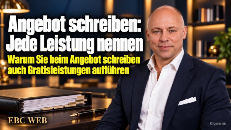 Angebot schreiben: Jede Leistung nennen. Was im Angebot fehlt. EBC Eller Business Consulting zeigt im Vertrieb, wie Leistungsverzeichnis und Zusatzleistungen die Marge sichern.
