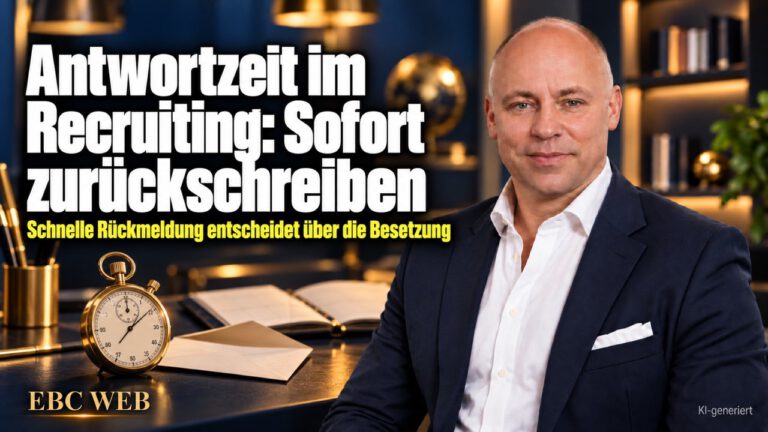Antwortzeit im Recruiting: Sofort zurückschreiben. Schnelle Rückmeldung entscheidet über die Besetzung. EBC Eller Business Consulting zeigt, wie ein Terminvorschlag die Kandidaten-Mail ergänzt.