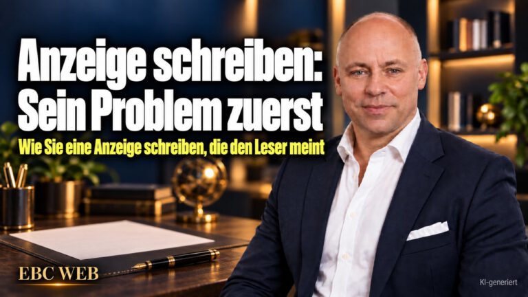 Anzeige schreiben: Sein Problem zuerst. Zwanzig Jahre im ersten Satz. EBC Eller Business Consulting zeigt, wie Werbetext und Kundennutzen die Zielgruppe direkt ansprechen.
