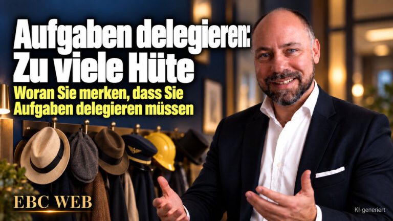 Aufgaben delegieren: Zu viele Hüte. Vier Rollen an einem Tag. EBC Eller Business Consulting erklärt Inhabern, wie Delegation das Tagesgeschäft ordnet und entlastet.