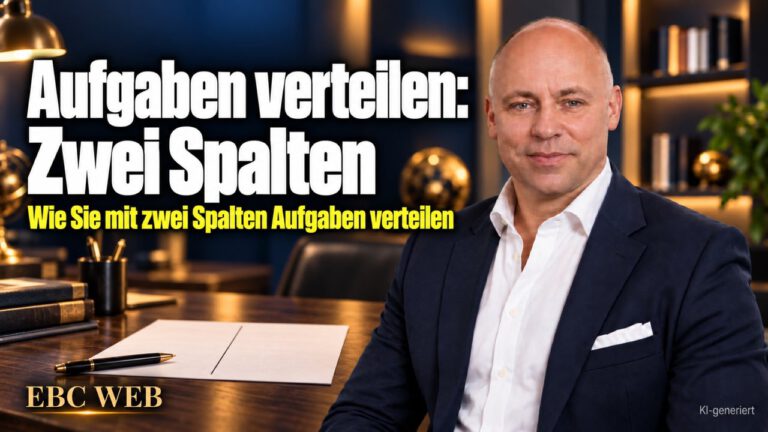 Aufgaben verteilen: Zwei Spalten. Vierzig Zeilen am Montag. EBC Eller Business Consulting zeigt in der Personalführung, wie Delegation die Aufgabenliste und Überlastung senkt.