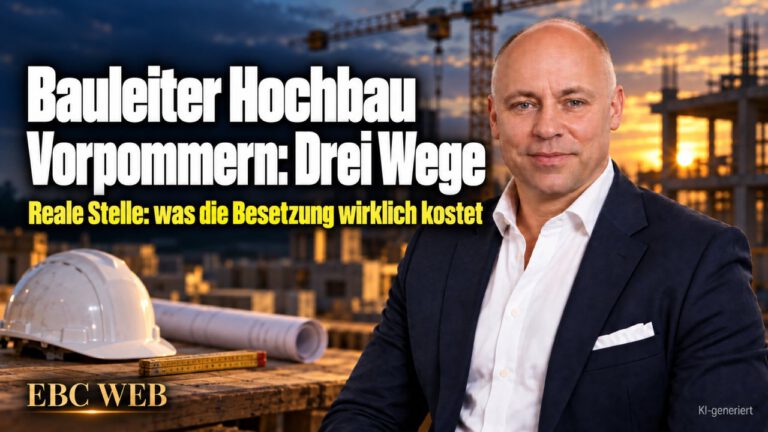 Bauleiter Hochbau Vorpommern: Drei Wege. Eine reale Stelle in Vorpommern. EBC Eller Business Consulting vergleicht für Bauunternehmen Headhunter und Recruiting-Kosten.
