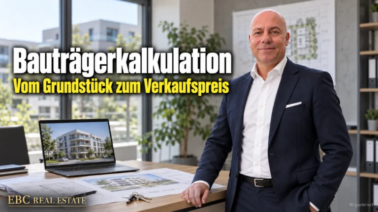 Bauträgerkalkulation: Vom Grundstück zum Verkaufspreis. EBC Real Estate rechnet für Bauträger mit Residualwertverfahren, Erschließung und Zwischenfinanzierung.