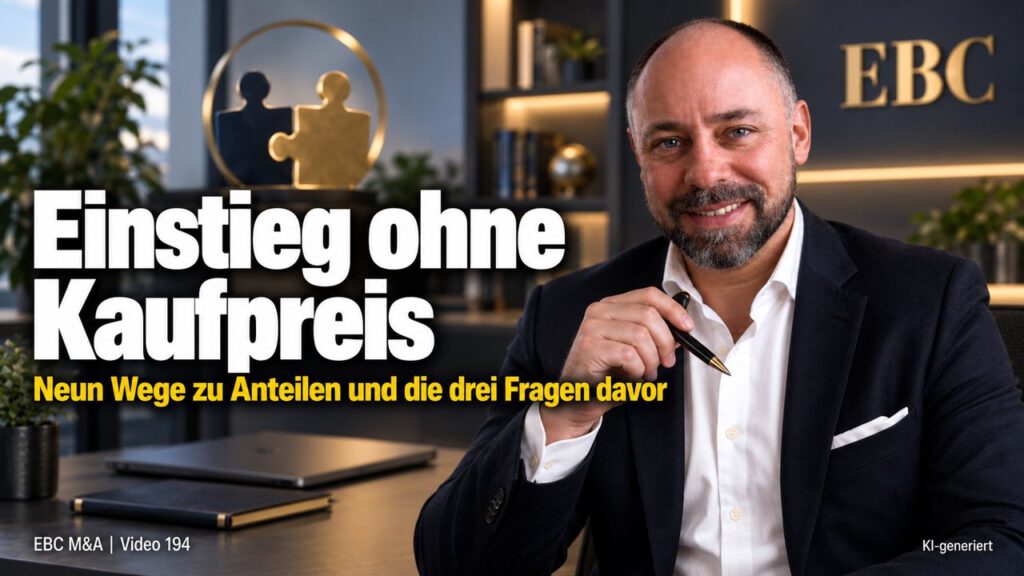 Beteiligung ohne Kaufpreis: Neun Wege. Problem lösen statt Geld zahlen. EBC M&A erklärt zur Finanzierung des Kaufs, wie Firmenanteile ohne Kaufpreis die Nachfolge sichern.