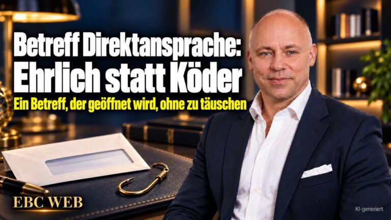 Betreff Direktansprache: Ehrlich statt Köder. Ein Betreff, der geöffnet wird, ohne zu täuschen. EBC Eller Business Consulting erklärt die Betreffzeile der Kandidaten-Mail im Recruiting.
