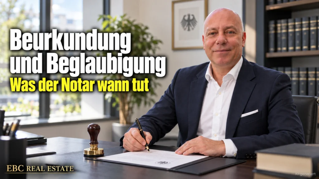 Beurkundung und Beglaubigung: Was der Notar wann tut. EBC Real Estate grenzt für Investoren notarielle Beurkundung, öffentliche Beglaubigung und Auflassung ab.