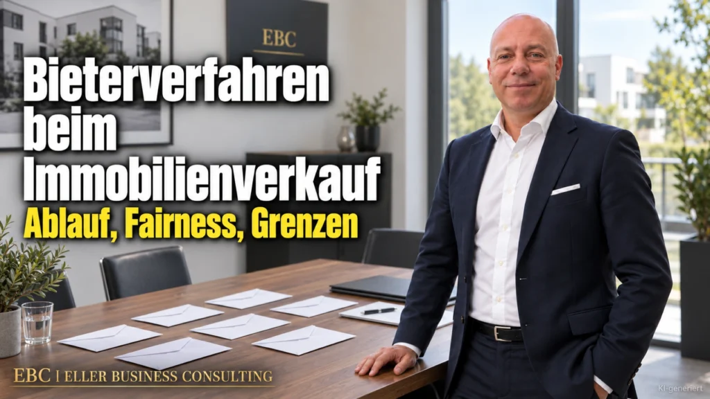 Bieterverfahren beim Immobilienverkauf: Ablauf, Fairness, Grenzen. EBC Eller Business Consulting erklärt Doppelmakler, notarielle Beurkundung und irreführende Werbung.
