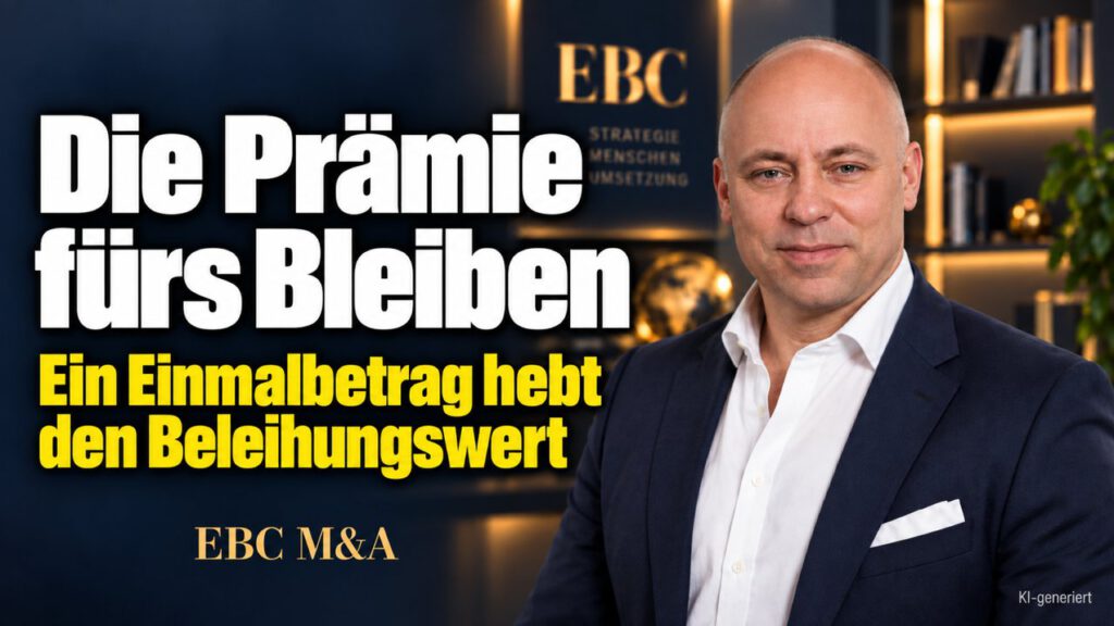 Beleihungswert: Die Prämie fürs Bleiben. Ein Einmalbetrag hebt den Beleihungswert. EBC M&A erklärt diesen Hebel für die Finanzierung von Immobilien.