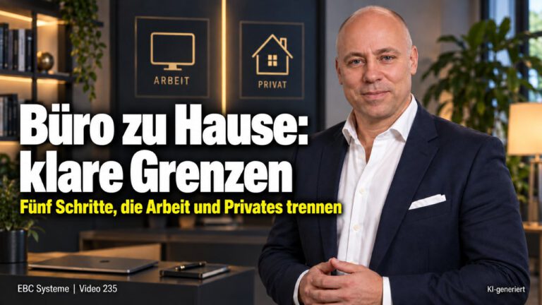 Büro zu Hause: klare Grenzen. Zehn Schritte zur Arbeit. EBC Systeme ordnet Arbeitszeit und Erreichbarkeit im Homeoffice für die Selbstständigkeit.