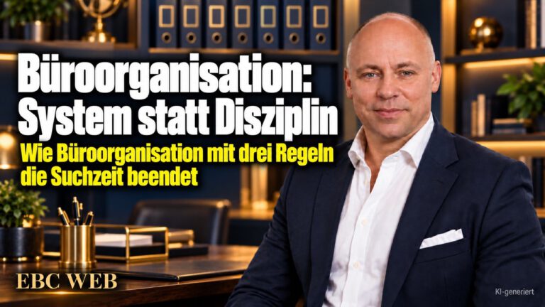 Büroorganisation: System statt Disziplin. Vier Minuten für einen Vertrag. EBC Eller Business Consulting zeigt, wie Ablage und Abläufe die Suchzeit im Büro senken.