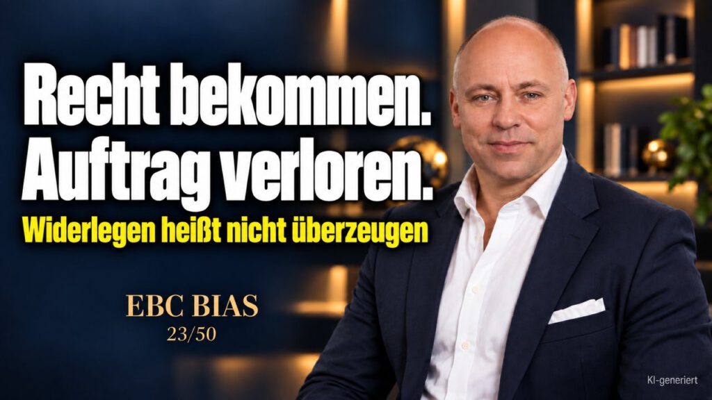Bumerang-Effekt: Recht haben, Auftrag verlieren. Der Beweis, der nicht überzeugt. EBC Bias erklärt dem Vertrieb, warum Belege in der Einwandbehandlung oft das Gegenteil bewirken.