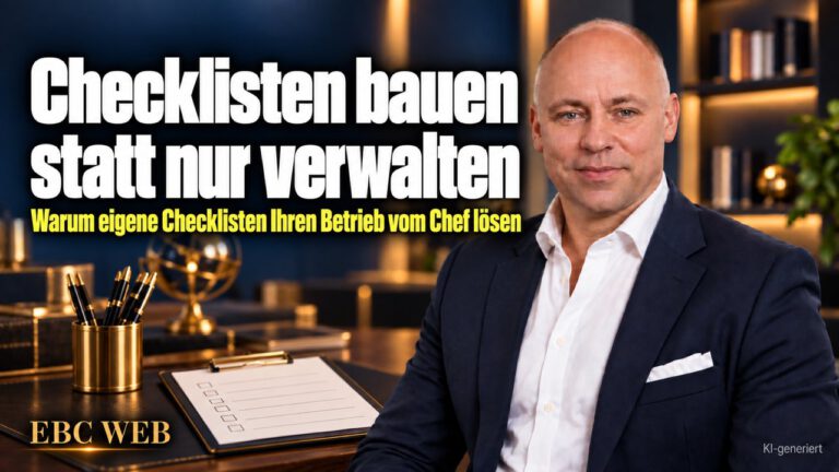 Checklisten bauen statt nur verwalten: Alles steht im Kopf. EBC Eller Business Consulting zeigt, wie Abläufe dokumentieren Inhaberabhängigkeit senkt und Vertretung im Betrieb sichert.