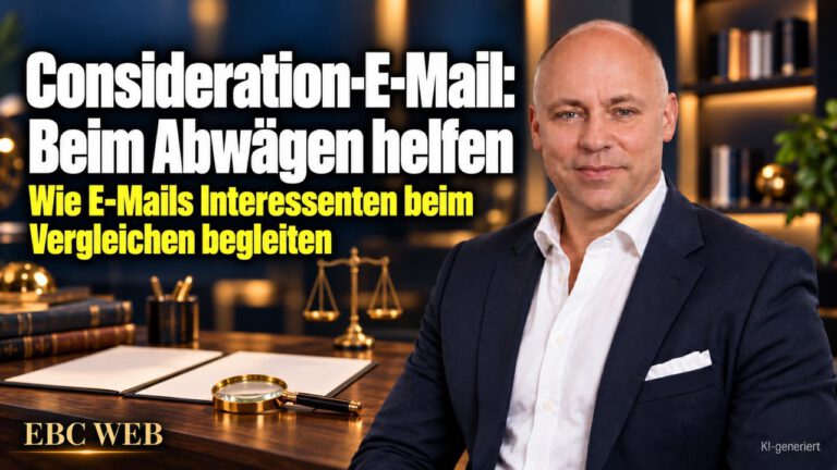 Consideration-E-Mail: Beim Abwägen helfen. Wie E-Mails Interessenten beim Vergleichen begleiten. EBC Eller Business Consulting zeigt, wie E-Mail-Marketing Einwände im Anbietervergleich klärt.