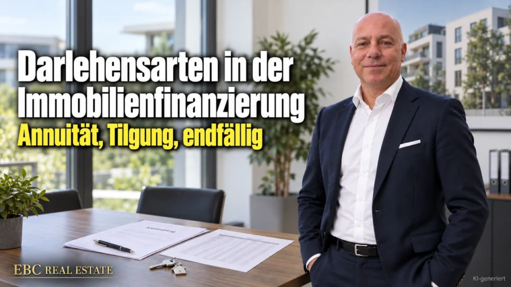 Darlehensarten in der Immobilienfinanzierung: Annuität, Tilgung, endfällig. EBC Real Estate vergleicht für Finanzierungsvermittler Annuitätendarlehen, Zinsbindung und Sondertilgung.