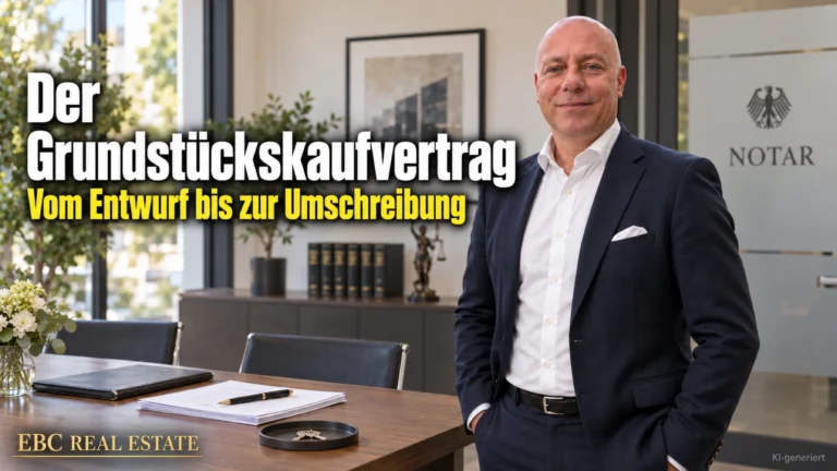 Der Grundstückskaufvertrag: Vom Entwurf bis zur Umschreibung. EBC Real Estate führt Käufer durch notarielle Beurkundung, Auflassungsvormerkung und Fälligkeitsmitteilung.