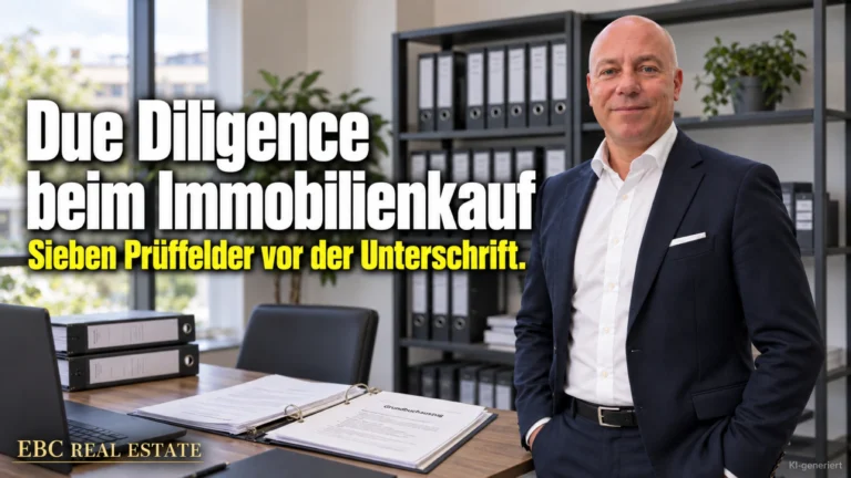 Due Diligence beim Immobilienkauf: Sieben Prüffelder vor der Unterschrift. EBC Real Estate prüft Grundbuch, Altlasten und Kaufvertrag vor dem Immobilien Investment.
