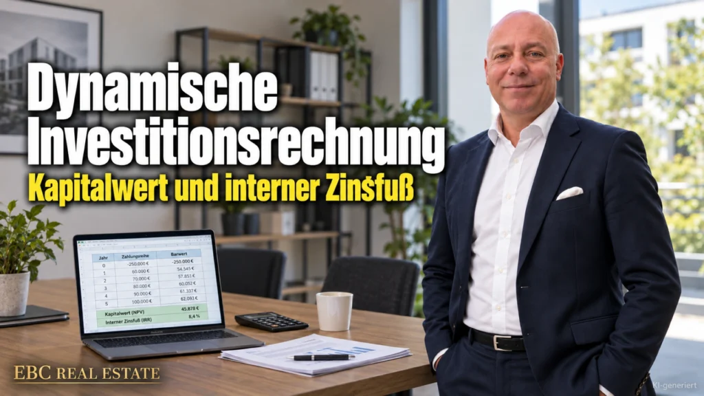Dynamische Investitionsrechnung: Kapitalwert und interner Zinsfuß. EBC Real Estate rechnet für das Immobilien Investment mit Annuität und Discounted-Cashflow-Verfahren.