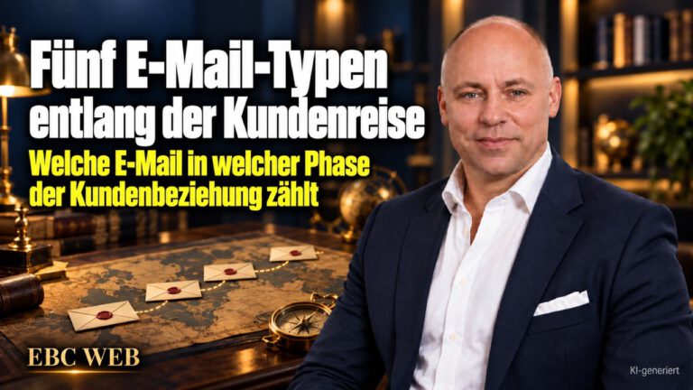 Fünf E-Mail-Typen entlang der Kundenreise: Welche E-Mail in welcher Phase der Kundenbeziehung zählt. EBC Eller Business Consulting ordnet die Customer Journey im E-Mail-Marketing.