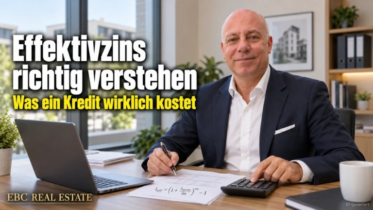 Effektivzins richtig verstehen: Was ein Kredit wirklich kostet. EBC Real Estate erklärt Investoren effektiven Jahreszins, Disagio und Bereitstellungszinsen nach Preisangabenverordnung.