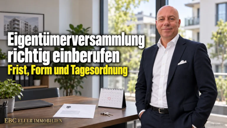 Eigentümerversammlung richtig einberufen: Frist, Form und Tagesordnung. EBC Eller Immobilien zeigt Hausverwaltungen, was Gemeinschaftsordnung und Textform bei der Einladung verlangen.