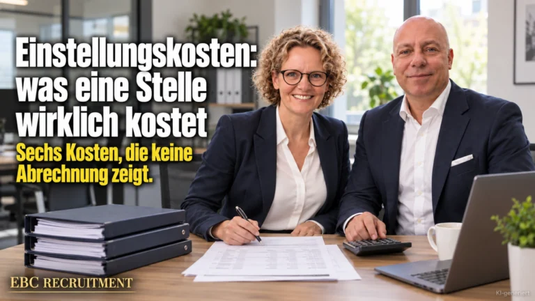 Einstellungskosten: was eine Stelle wirklich kostet. Sechs Kosten, die keine Abrechnung zeigt. EBC Recruitment rechnet Personalkosten, Transaktionskosten und Einarbeitung.