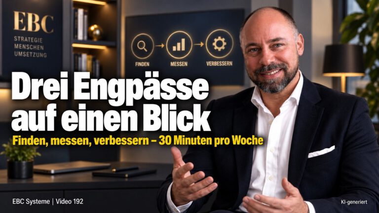 Engpässe finden: Drei Säulen, eine Scorecard. Vierzehn Themen, kein Fortschritt. EBC Systeme ordnet Kennzahlen und Quartalsplanung für die Unternehmenssteuerung.