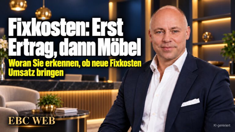 Fixkosten: Erst Ertrag, dann Möbel. Der schöne Empfang ohne Kunden. EBC Eller Business Consulting zeigt zur Gründung, wie Kostenkontrolle bei Anschaffungen die Liquidität schont.