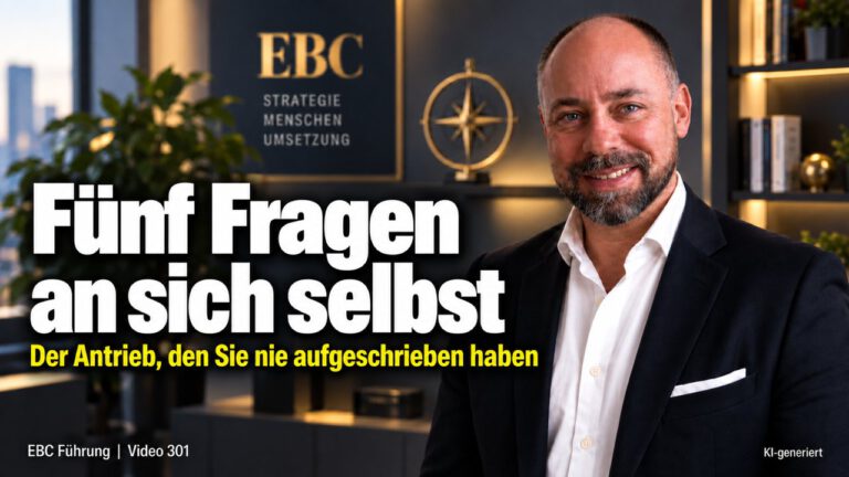 Fragen an sich selbst als Unternehmer. Halb neun, noch im Büro. EBC Führung verbindet Selbstreflexion und Motivation in der Unternehmensführung.