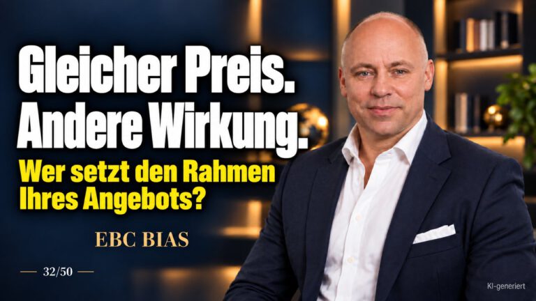 Framing-Effekt: Derselbe Preis, anderer Auftrag. Dieselben Zahlen, andere Wahl. EBC Bias zeigt dem Vertrieb, wie Preisgestaltung und Darstellung im Angebot Entscheidungen lenken.