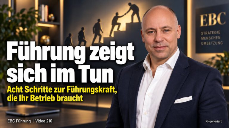 Führung im Betrieb: Acht Schritte. Folgt man Ihnen ohne Türschild? EBC Führung zeigt kleinen Unternehmen, wie Mitarbeiterführung durch Verbindlichkeit und Vorbild der Führungskraft gelingt.