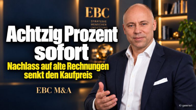 Achtzig Prozent sofort: Kaufpreis senken. Alte Rechnungen als Hebel. EBC M&A zeigt, wie offene Forderungen die Verhandlung über den Kaufpreis beim Firmenkauf stärken.