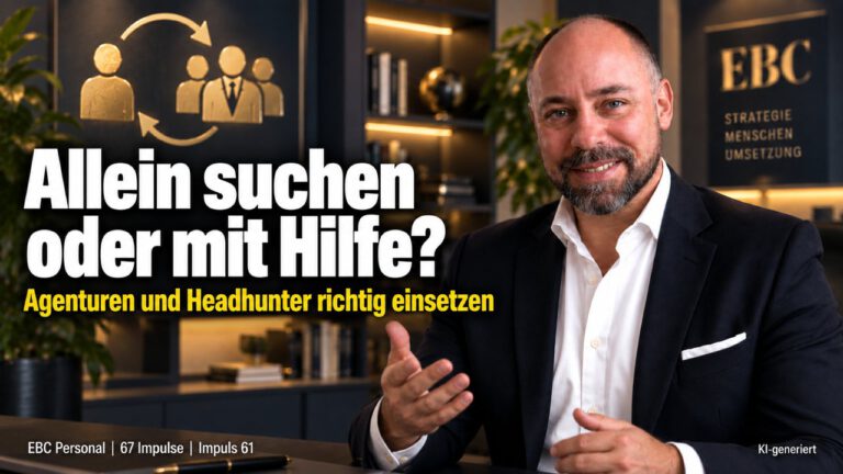 Headhunter: Allein suchen oder mit Hilfe? Die dritte Anzeige in Folge. EBC Personal vergleicht Mitarbeitersuche in Eigenregie mit Direktansprache durch Personalberater.