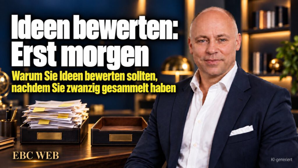 Ideen bewerten: Erst morgen. Die einzige Idee. EBC Eller Business Consulting erklärt in der Strategie, warum Sie Ideen erst sammeln, dann bewerten.