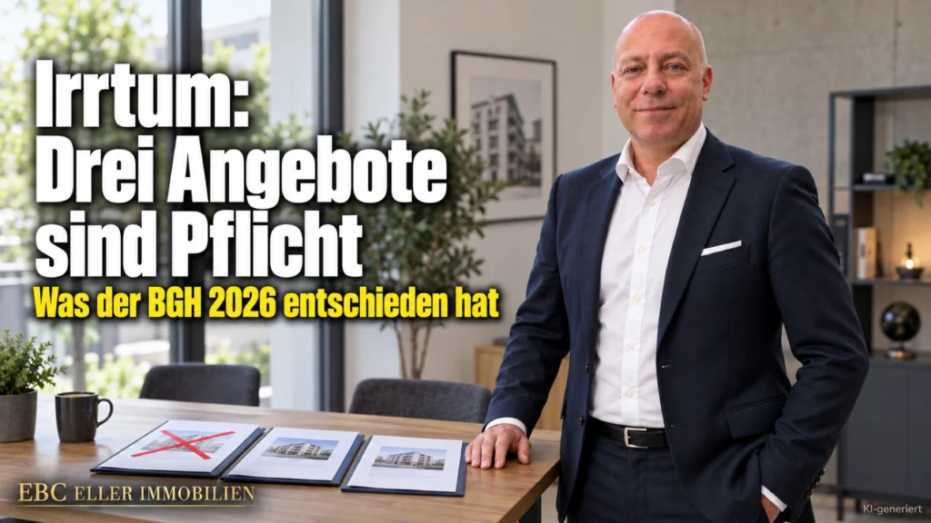 Irrtum: Drei Angebote sind Pflicht. Was der BGH 2026 entschieden hat. EBC Eller Immobilien erklärt Verwaltern Preisspiegel, ordnungsmäßige Verwaltung und Anfechtungsklage.