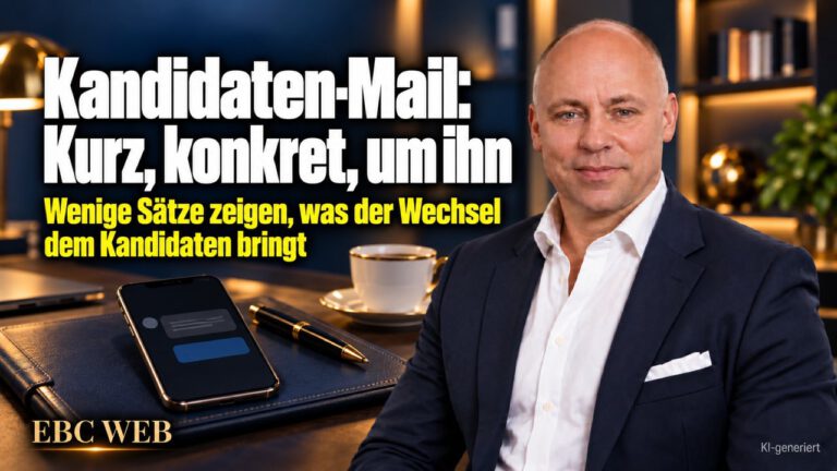 Kandidaten-Mail: Kurz, konkret, um ihn. Wenige Sätze zeigen, was der Wechsel dem Kandidaten bringt. EBC Eller Business Consulting erklärt Direktansprache im Active Sourcing.