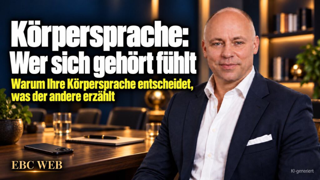 Körpersprache: Wer sich gehört fühlt. Arme verschränkt, Blick gesenkt. EBC Eller Business Consulting erklärt nonverbale Kommunikation und Blickkontakt im Kundengespräch.