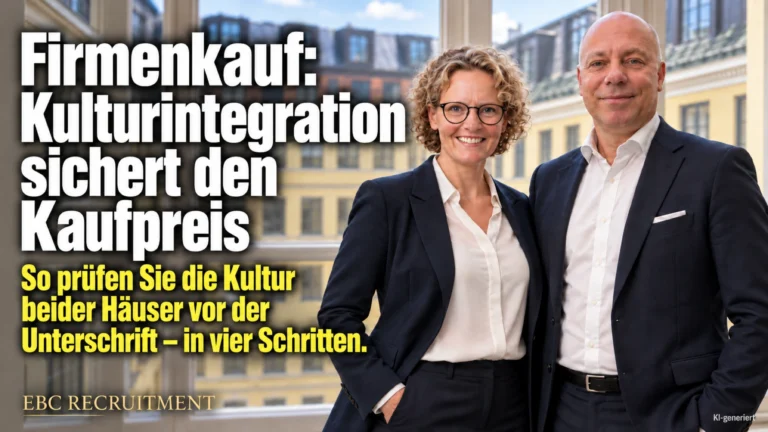 Firmenkauf: Kulturintegration sichert den Kaufpreis. So prüfen Sie die Kultur beider Häuser vor der Unterschrift – in vier Schritten. In den Personal-Dialogen erklärt EBC Recruitment die Übernahme.