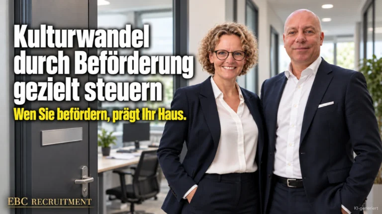 Kulturwandel durch Beförderung gezielt steuern: Wen Sie befördern, prägt Ihr Haus. EBC Recruitment zeigt, wie Beförderung Unternehmenskultur und Employer Branding formt.