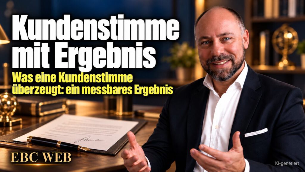 Kundenstimme mit Ergebnis. Zehn freundliche Zeilen. EBC Eller Business Consulting erklärt, wie ein Testimonial mit messbarem Ergebnis Vertrauen schafft.