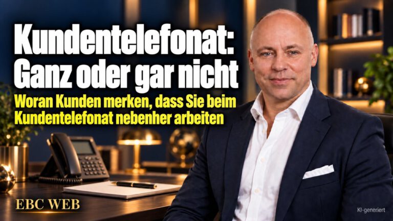 Kundentelefonat: Ganz oder gar nicht. Das Postfach läuft mit. EBC Eller Business Consulting zeigt, warum Multitasking die Aufmerksamkeit im Kundenservice kostet.