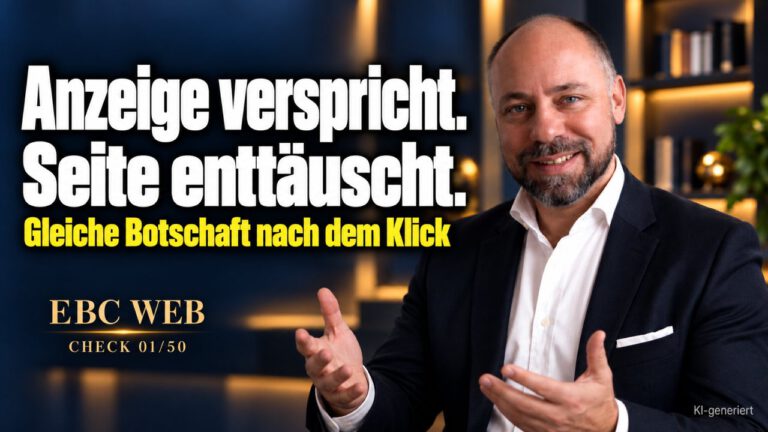 Landingpage: Anzeige und Seite abstimmen. Die Anzeige verspricht etwas anderes. EBC Eller Business Consulting zeigt, wie Message Match zwischen Anzeigen und Landingpage die Conversion hebt.