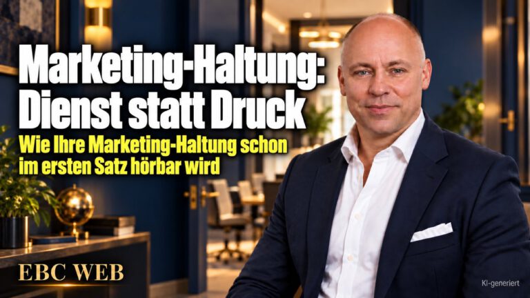 Marketing-Haltung: Dienst statt Druck. Der entschuldigende erste Satz. EBC Eller Business Consulting zeigt Dienstleistern, wie Haltung Verkaufsgespräch und Kundengewinnung verändert.