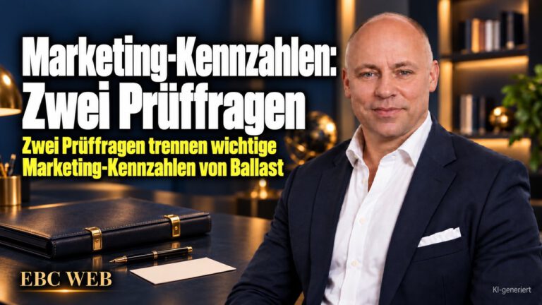 Marketing-Kennzahlen: Zwei Prüffragen. Drei Seiten Zahlen, keine Entscheidung. EBC Eller Business Consulting zeigt, wie Berichtswesen und Marketingplan Werbeerfolg messen.