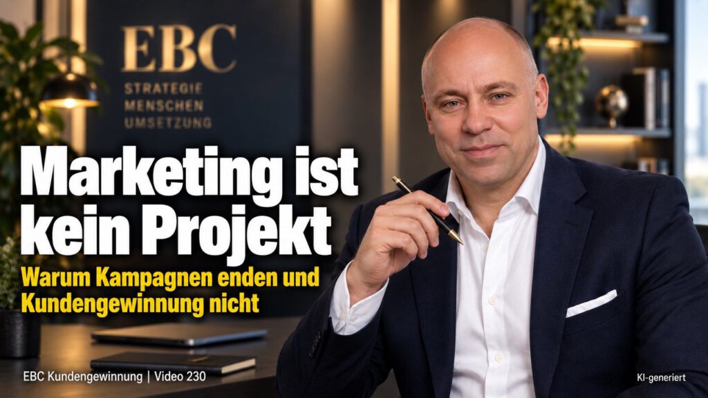 Kundengewinnung: Marketing ist kein Projekt. Ein neuer Auftritt, kein Ergebnis. EBC Kundengewinnung zeigt in der Akquise, wie stetige Arbeit Neukunden und Auslastung sichert.
