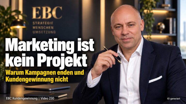 Kundengewinnung: Marketing ist kein Projekt. Ein neuer Auftritt, kein Ergebnis. EBC Kundengewinnung zeigt in der Akquise, wie stetige Arbeit Neukunden und Auslastung sichert.