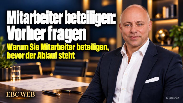 Mitarbeiter beteiligen: Vorher fragen. Der neue Ablauf hält vier Wochen. EBC Eller Business Consulting erklärt in der Personalführung, wie Beteiligung Widerstand bei Veränderung senkt.